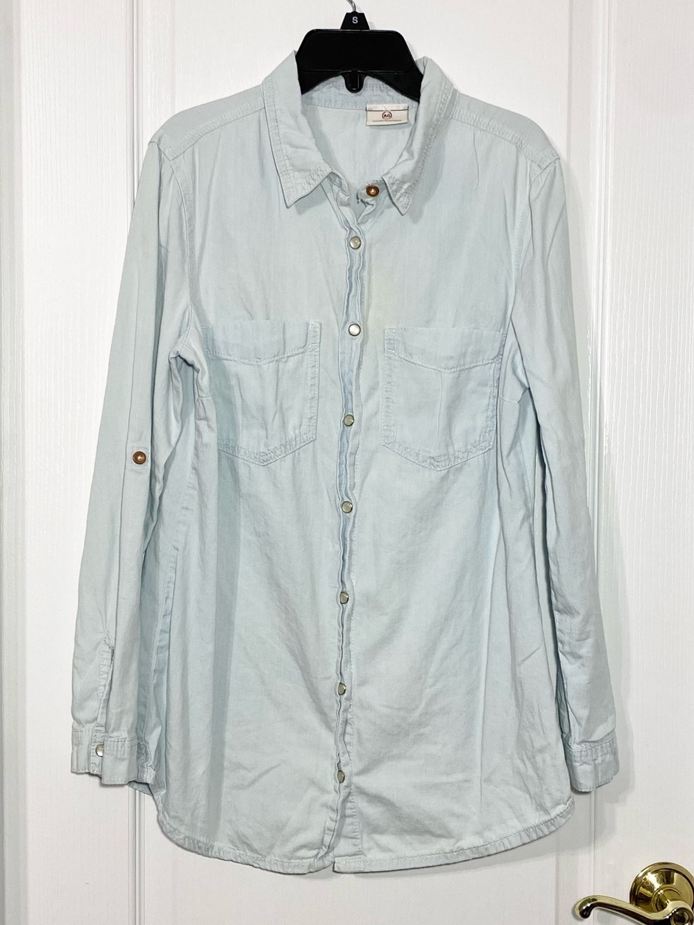 AG Denim Pearl Snap Utility Shirt Light Blue Medium Adriano Goldschmied